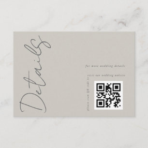 Modern Light Grey QR code Wedding Details Enclosure Card