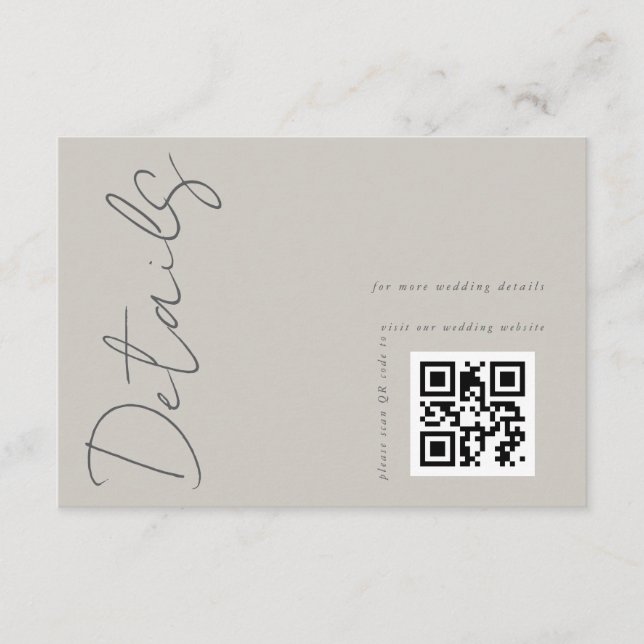 Modern Light Grey QR code Wedding Details  Enclosure Card (Front)