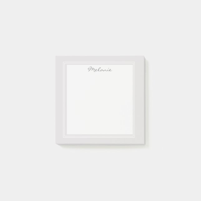 Modern Light Grey Silver White Border Script Post-it Notes (Front)