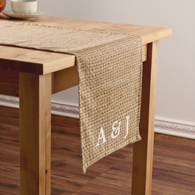 Modern Light Linen Personalised Monogram Wedding Medium Table Runner (In Situ)