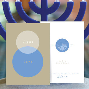 Modern Light & Love Beige & Blue Hanukkah Card