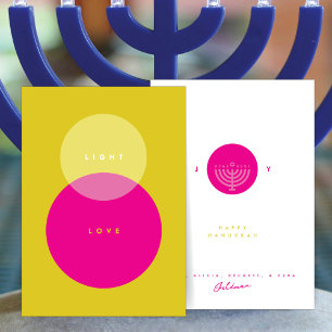 Modern Light & Love Gold & Pink Hanukkah Card