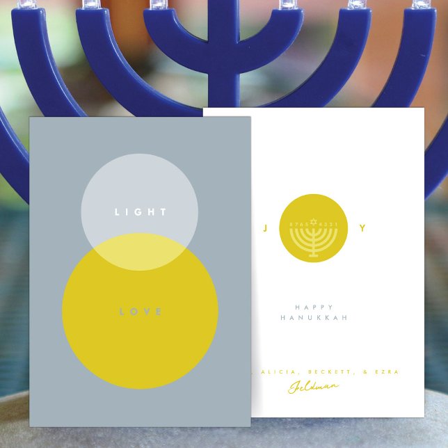 Modern Light & Love Grey & Gold Hanukkah  Card (Creator Uploaded)