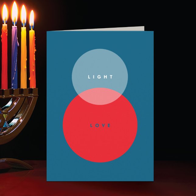 Modern Light & Love Red & Blue Folded Hanukkah  Holiday Card (Creator Uploaded)