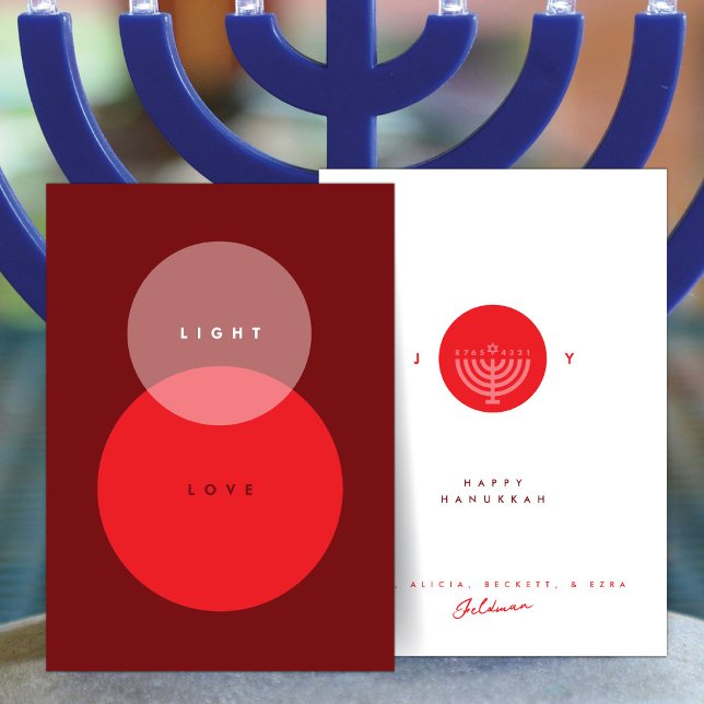 Modern Light & Love Red Hanukkah  Card (Creator Uploaded)