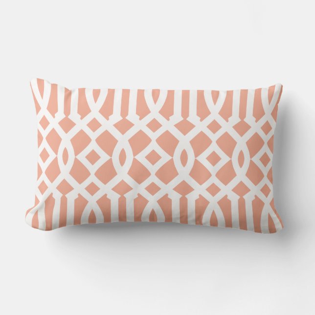 Modern Light Orange and White Trellis Pattern Lumbar Cushion (Front)