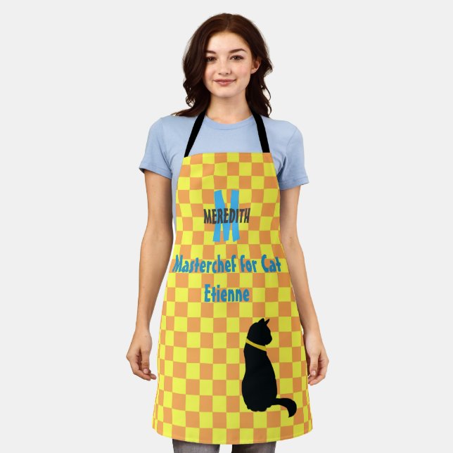 Modern Light Orange & Sun Yellow Checks Pattern Apron (Worn)