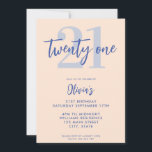 Modern Light Peach Blue Elegant 21st Birthday Invitation<br><div class="desc">A simple modern 21st birthday invitation featuring elegant calligraphy script typography and minimalist design in peach and blue colour.</div>