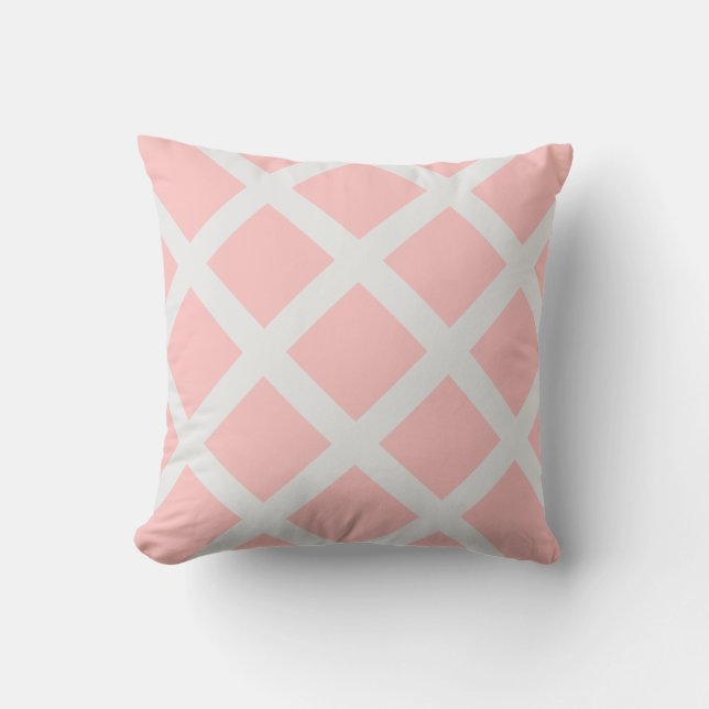 Modern Light Pink and White Criss Cross Stripes Outdoor Cushion (Front)