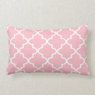 Modern Light Pink and White Moroccan Quatrefoil Lumbar Cushion