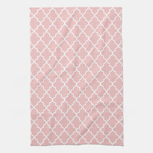 Modern Light Pink and White Moroccan Quatrefoil Tea Towel
