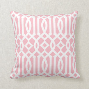 Modern Light Pink and White Trellis Pattern Cushion