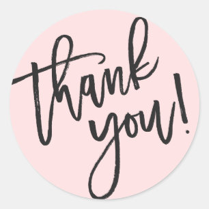 Modern light pink black brush script thank you classic round sticker