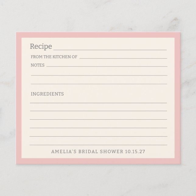Modern Light Pink Border Personalised Recipe Card (Front)