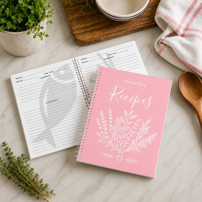 Modern Light Pink Family Cookbook Notebook (Preserve your favorite family recipes in style with this personalized recipe journal. )
