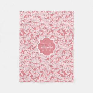 Modern Light Pink Floral Girly Monogram With Name Fleece Blanket