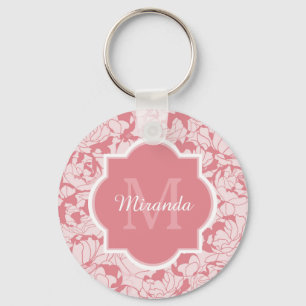 Modern Light Pink Floral Girly Monogram With Name Key Ring