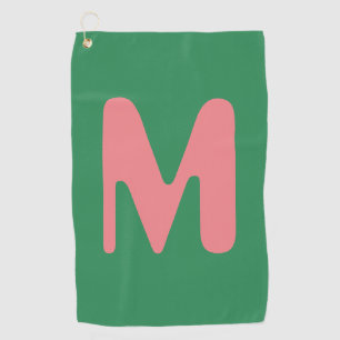 Modern Light Pink Initial Letter   Seaweed Green Golf Towel