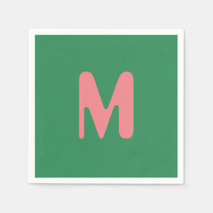 Modern Light Pink Initial Letter Seaweed Green Napkin