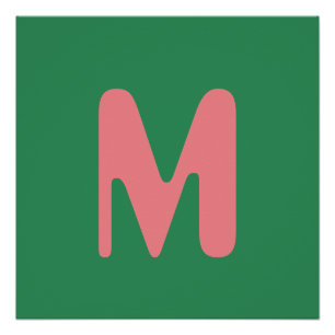 Modern Light Pink Initial Letter   Seaweed Green Poster