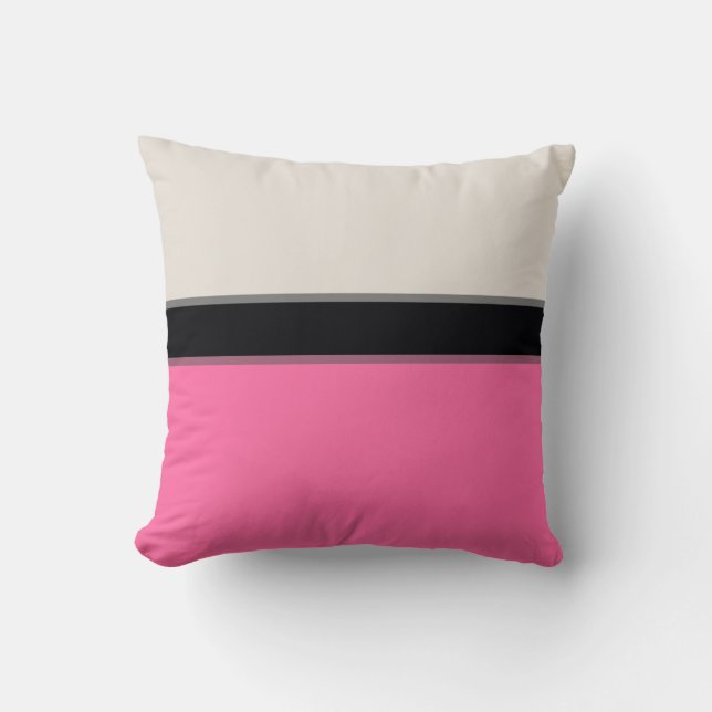 Modern Light Pink Silver Grey Black Stripes Cushion (Front)