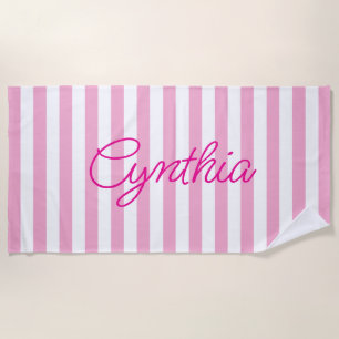 Modern Light Pink Stripe Personalised Beach Towel