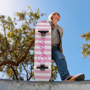 Modern Light Pink Stripe Personalised Skateboard