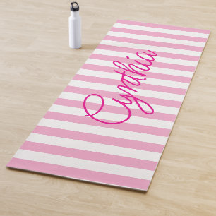 Modern Light Pink Stripe Personalised Yoga Mat