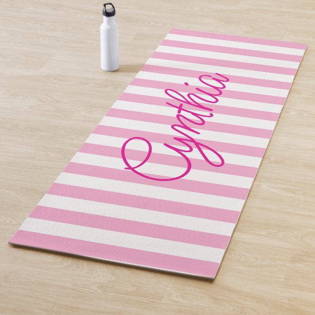 Modern Light Pink Stripe Personalised Yoga Mat (In Situ)