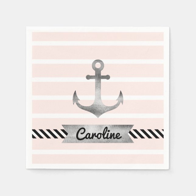 Modern Light Pink Watercolor Anchor Custom Napkin (Front)