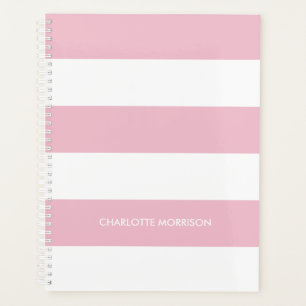 Modern light pink white stripes custom name text planner