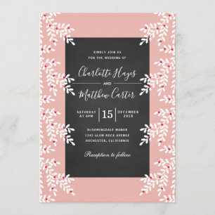 Modern Light Pink Winter Wedding Chalkboard Invitation