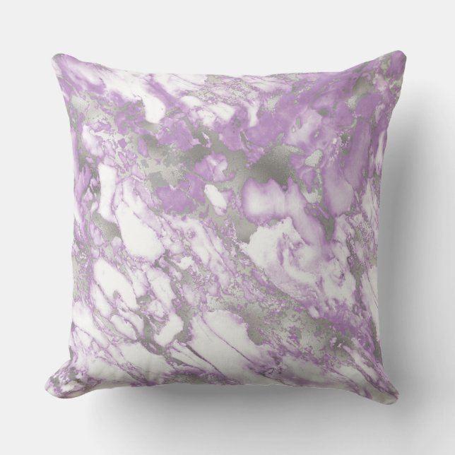 Modern Light Purple and Silver Marble Pattern Cushion (Front)