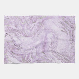 Modern Light Purple and Silver Marble Pattern Tea Towel