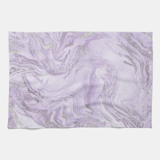 Modern Light Purple and Silver Marble Pattern Tea Towel (Horizontal)
