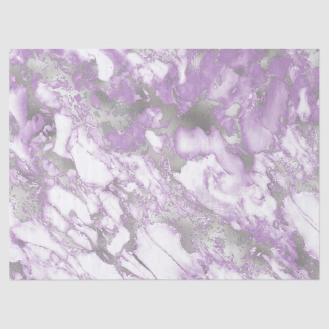 Modern Light Purple and Silver Marble Pattern Tissue Paper (Front)