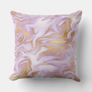 Modern Light Purple, White and Gold Marble Pattern Cushion