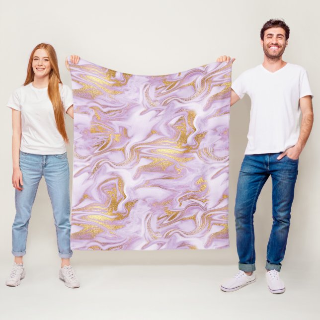 Modern Light Purple, White and Gold Marble Pattern Fleece Blanket (In Situ)