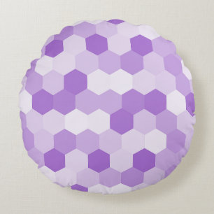 Modern Light Purple White Hexagonal Geometric Round Cushion