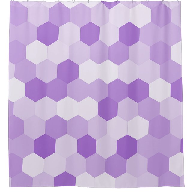 Modern Light Purple White Hexagonal Geometric Shower Curtain (Front)