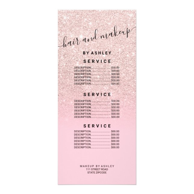 Modern light rose gold glitter ombre candy  price rack card (Front)
