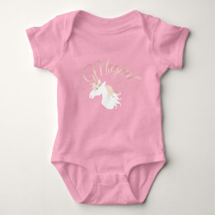 Modern Light Rose Pink White Magical Unicorn Baby Bodysuit