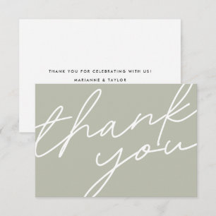 Modern Light Sage Green Calligraphy Script Wedding Thank You Card