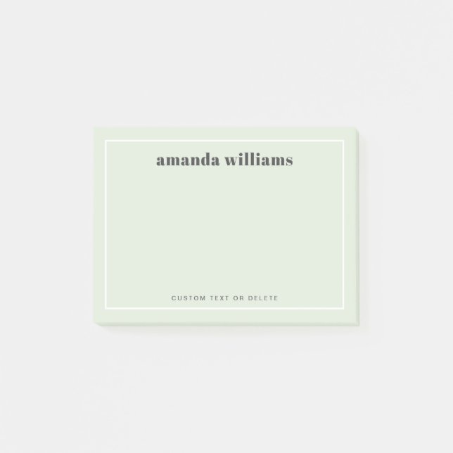 Modern light sage green custom name and text post-it notes (Front)