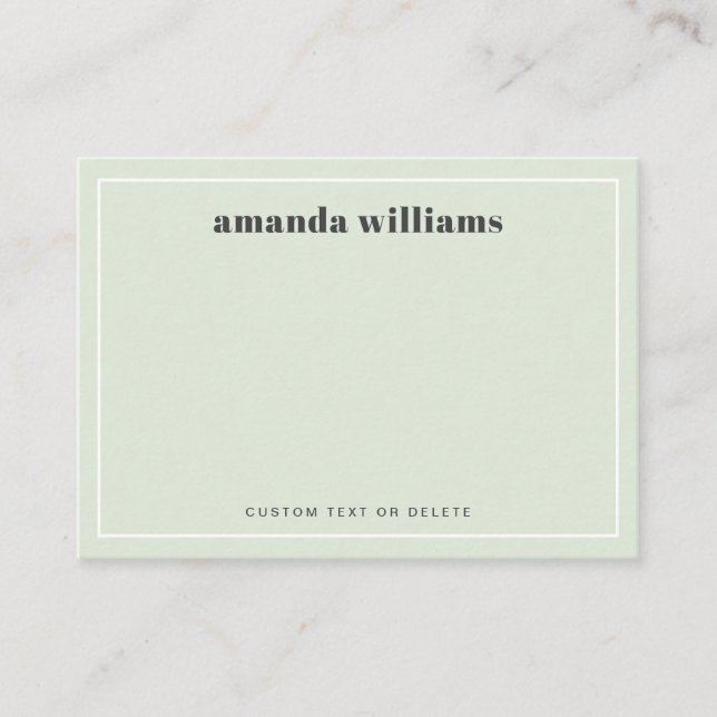 Modern light sage green name & text mini notecard business card (Front)