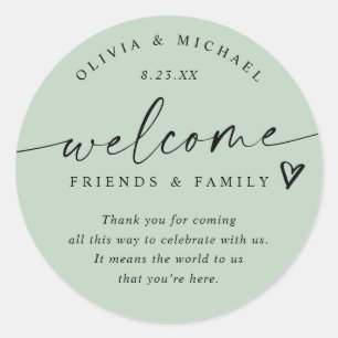 Modern Light Sage Green Wedding Welcome Hotel Bag Classic Round Sticker