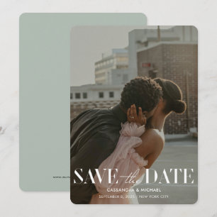 Modern Light Sage Photo QR Code Wedding Save Date Invitation