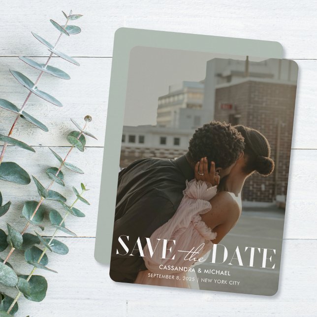 Modern Light Sage Photo Wedding Save Date Invitation (Creator Uploaded)