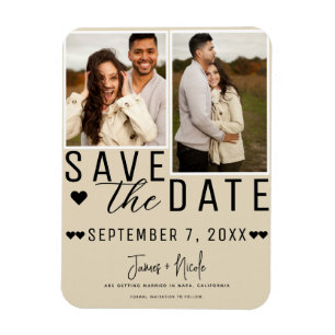 Modern Light Tan Save the Date 2 Photo Wedding  Magnet