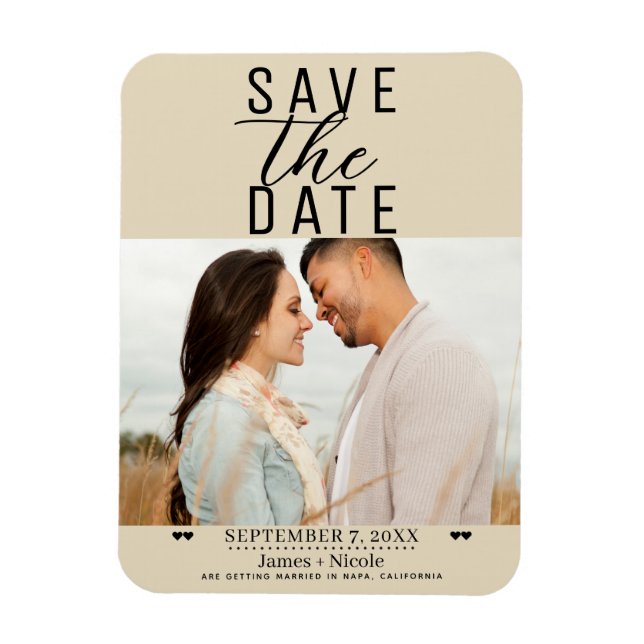 Modern Light Tan Save the Date Wedding Photo Magnet (Vertical)